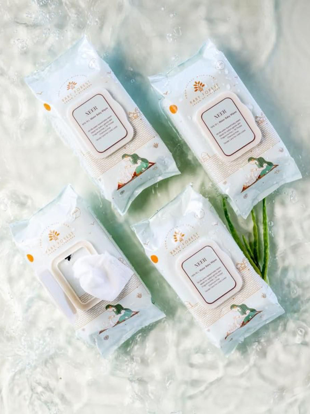 Baby Forest Set Of 4 Neer 99.9% Water Baby Wipes - 72 Wipes Each