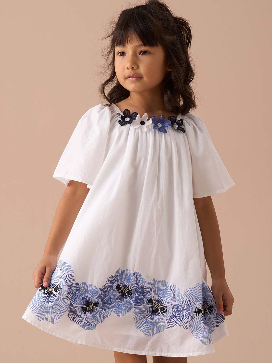 Angel & Rocket Girls Half Sleeve Relaxed Coletta Embroidered Swing Dress