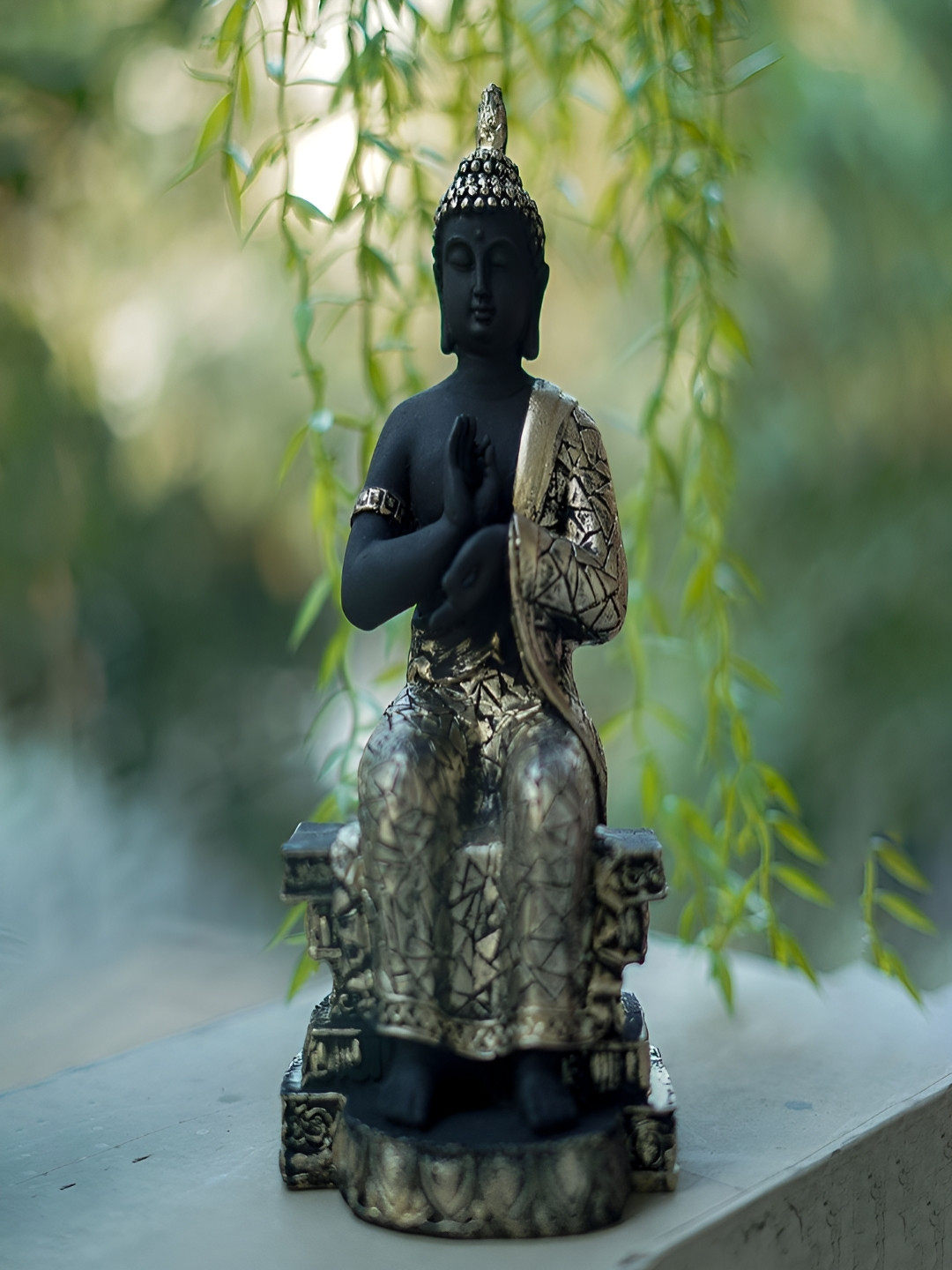 Craftlayout Meditating Lord Buddha Black Polyresin Glossy Living Room Large Showpiece - 10.2 Inches