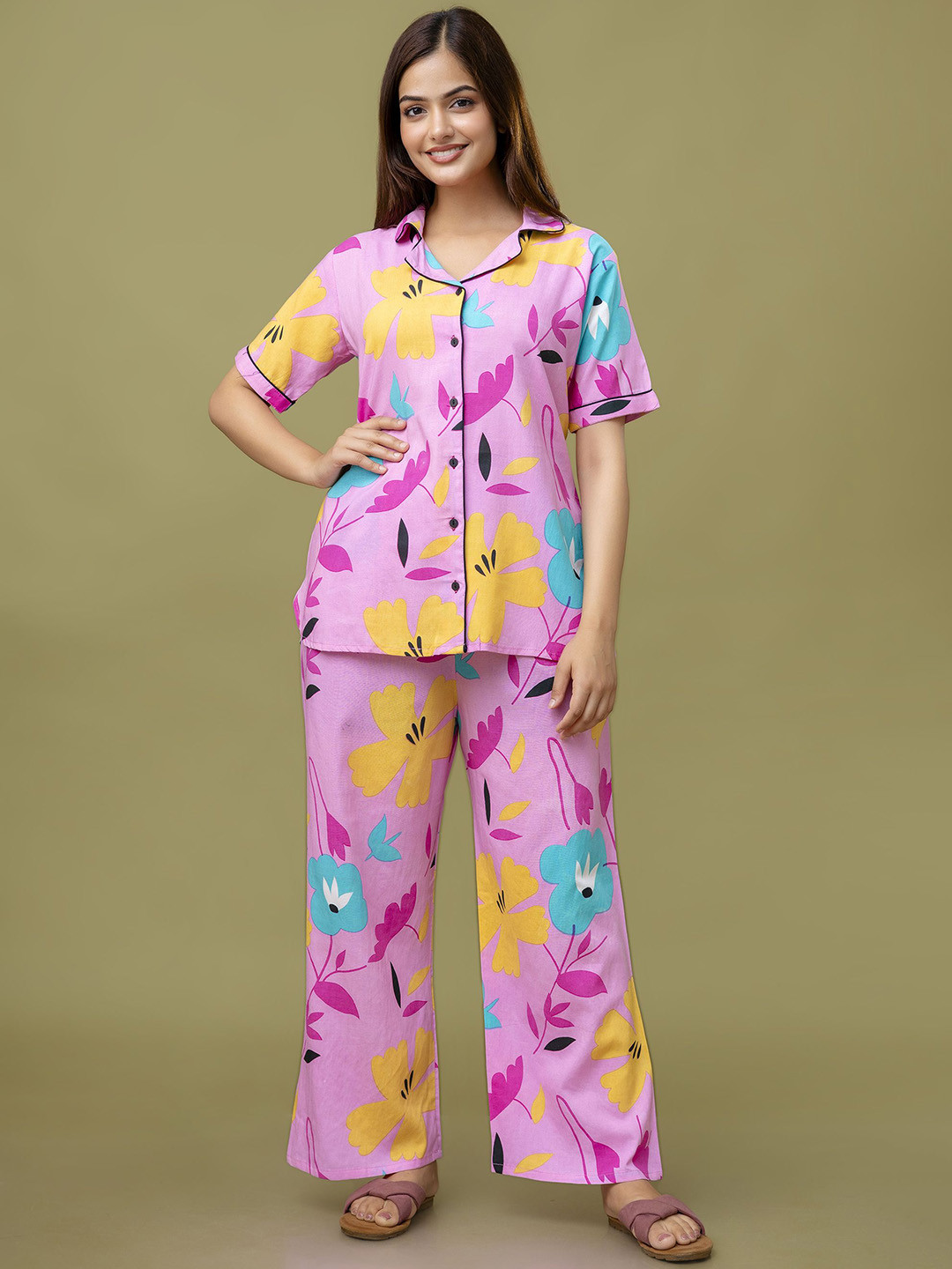 TRINABH Floral Printed Shirt Collar Shirt With Palazzos