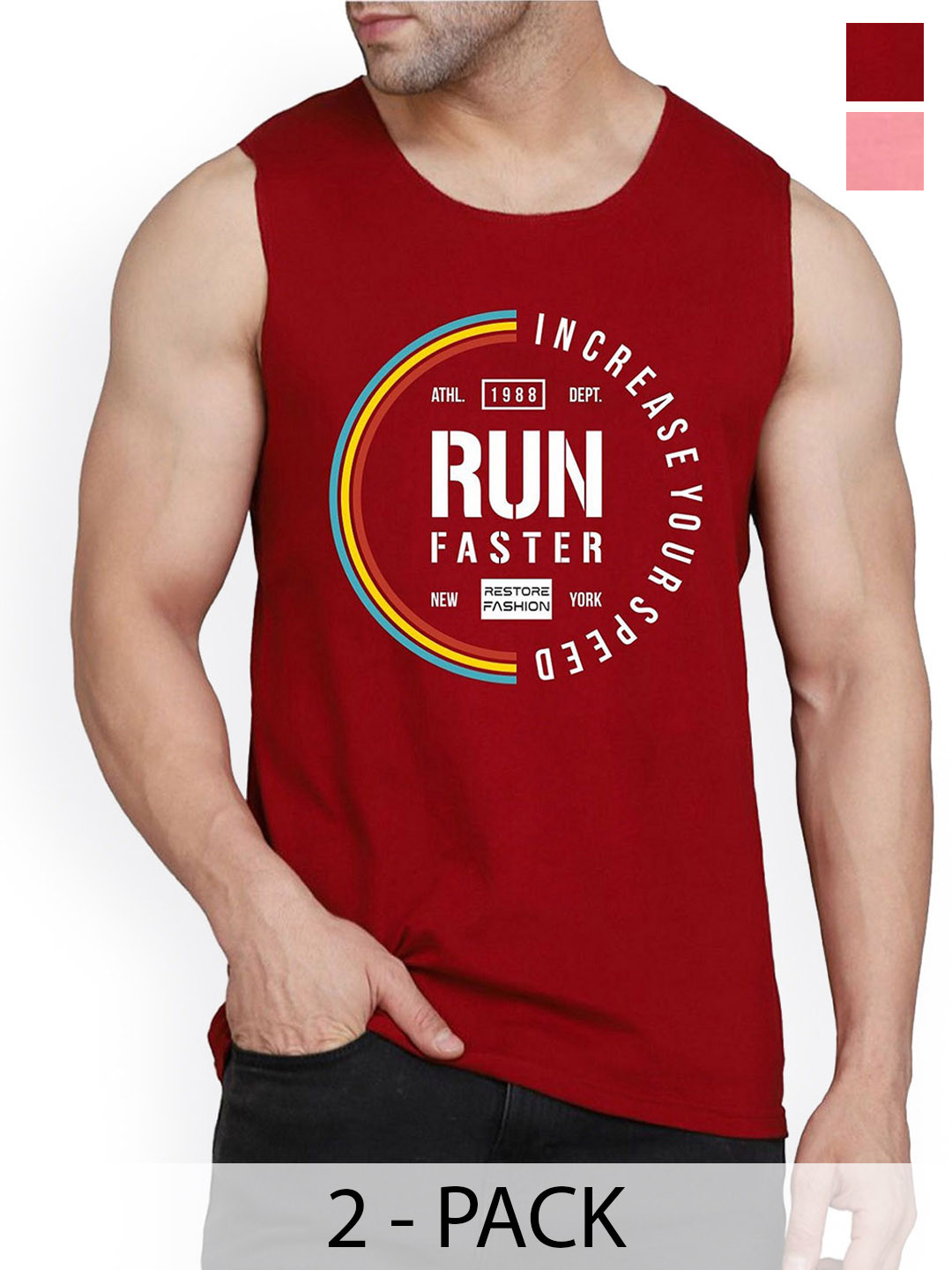 WOOSTRO  Pack Of 2 Printed Innerwear Vests RS26 CMB (HARD PEACH) (RUN MAROON)