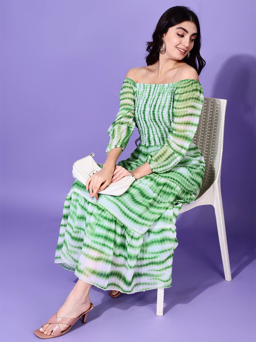 Attire Empire Women Tie and Dye Smoked Tiered A-Line Midi Dress
