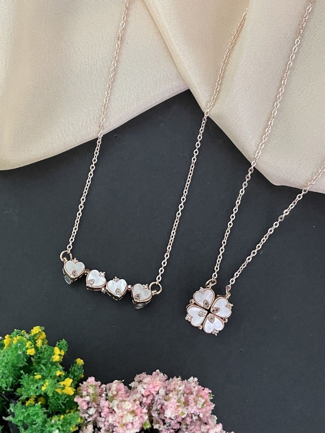 Digital Dress Room Rose Gold-Plated Reversible Heart Fresh-Water Pearl Heart Chain