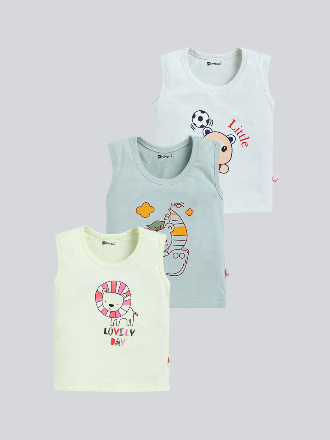 MoonKids Infants Pack Of 3 Printed Cotton Basic Vests