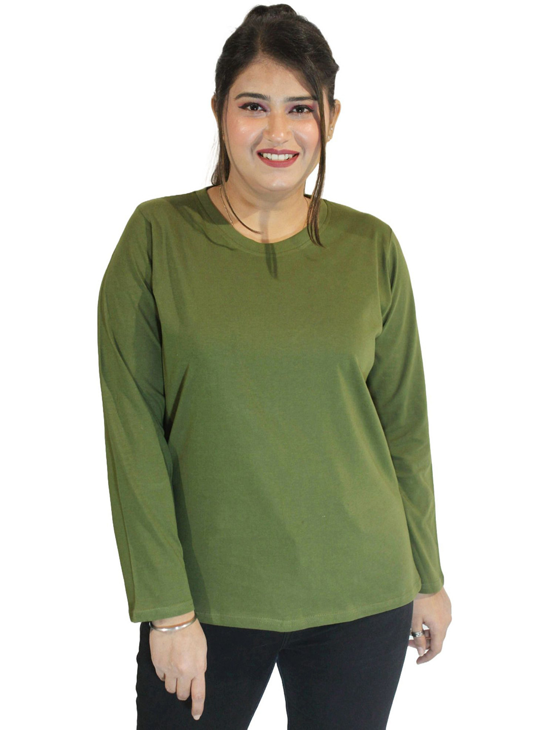 PINK SHELL Women Solid Round Neck Cotton T-shirt