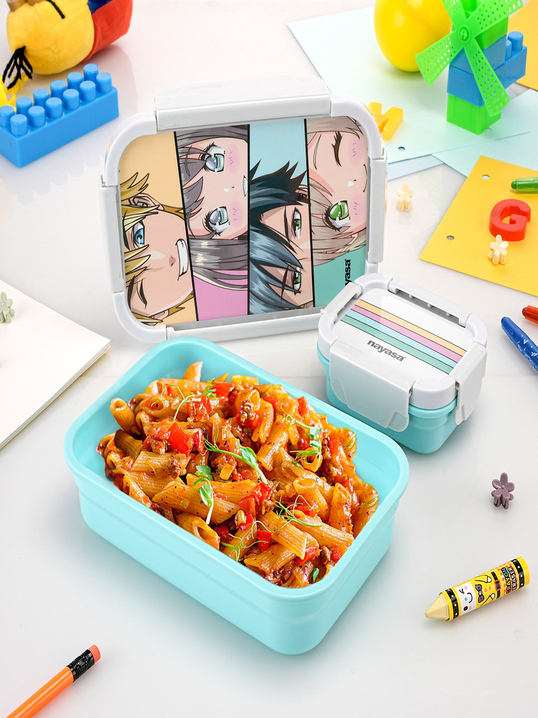 Nayasa Optimus Small Leakproof Airtight Plastic 2PCs Lunch Box With Spoon and Fork