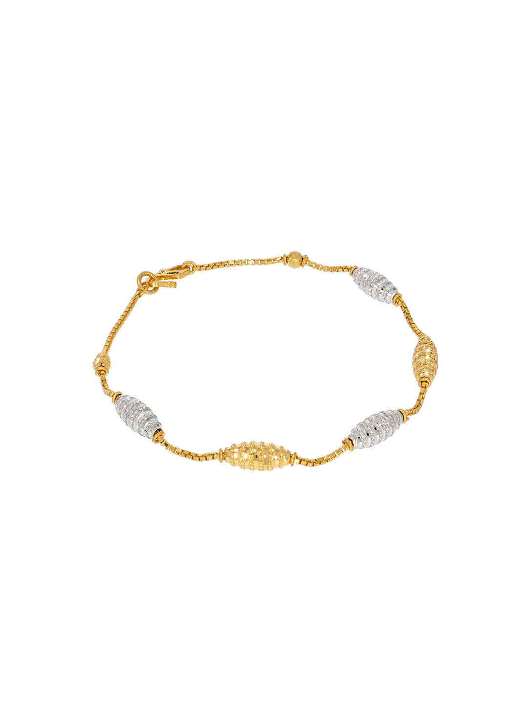 BHIMA 22K BIS Hallmark 916 Purity Yellow Gold Fancy Rhodium Polished Bracelet