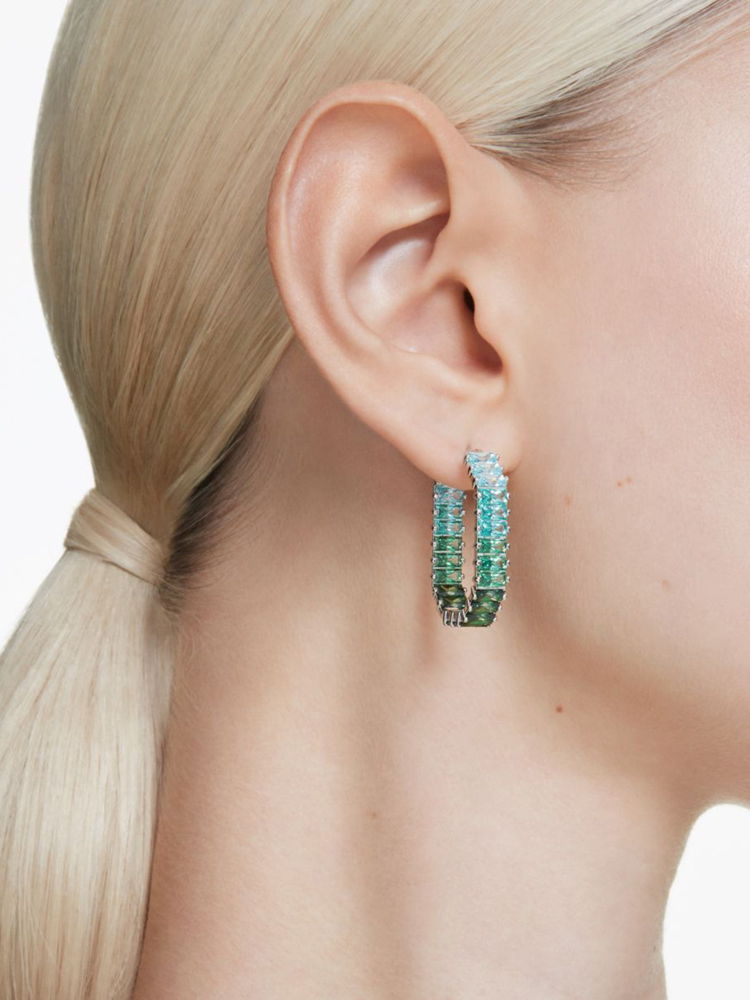 SWAROVSKI Rhodium-Plated Cubic Zirconia Studded Circular Shaped Hoop Earrings