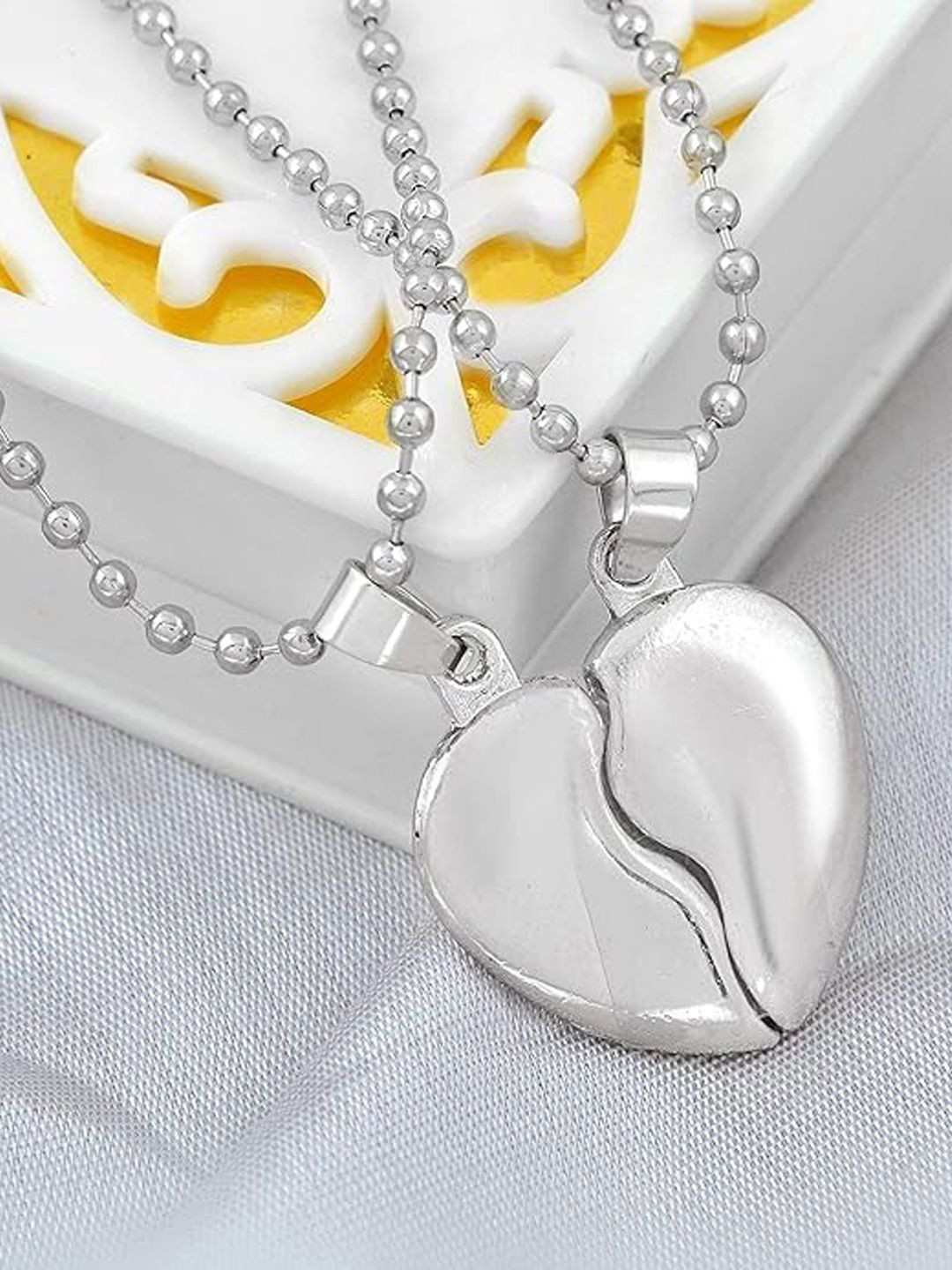 Anouk Set Of 2 Silver-Plated Heart Shaped Heartfelt Charm Pendants With Chains