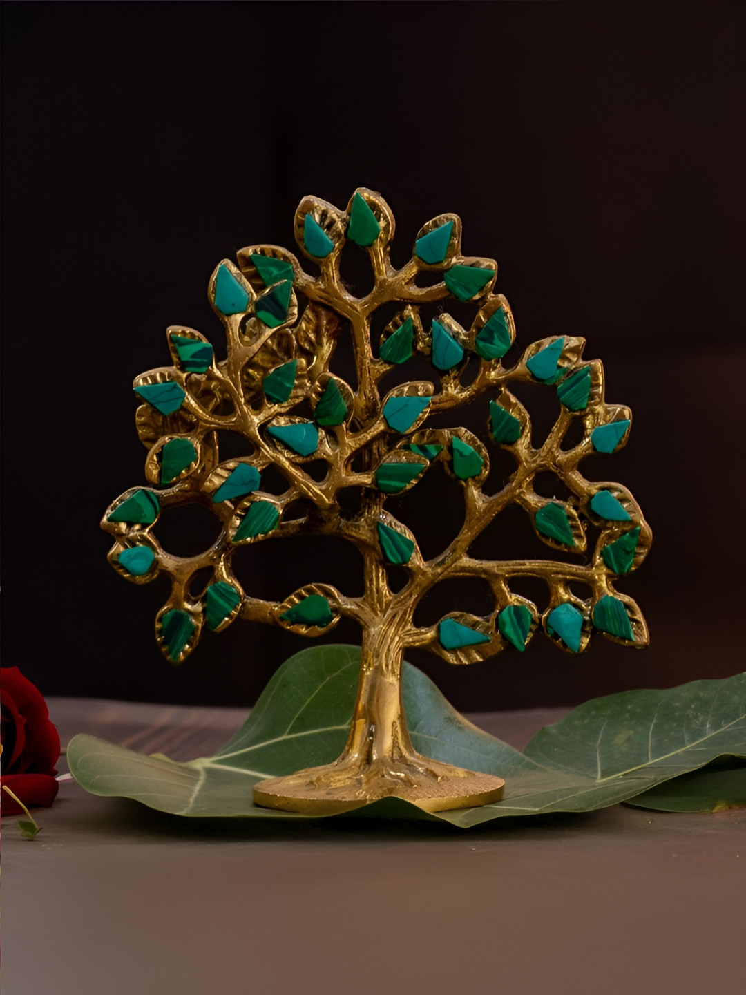 The Advitya Mosaic Small Kalpavriksha Tree Of Life Green Brass Metallic Living Room Small Showpiece - 6.5 Inches