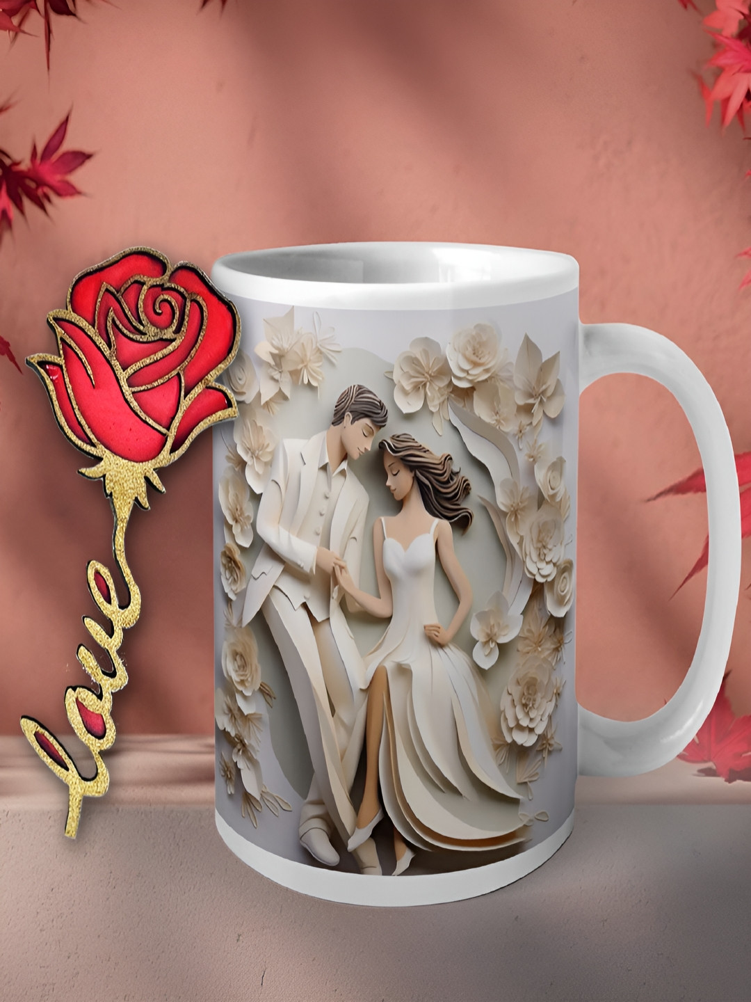 Phirki Studio White Floral Ceramic Microwave Safe 2 Piece Mugs-350ml