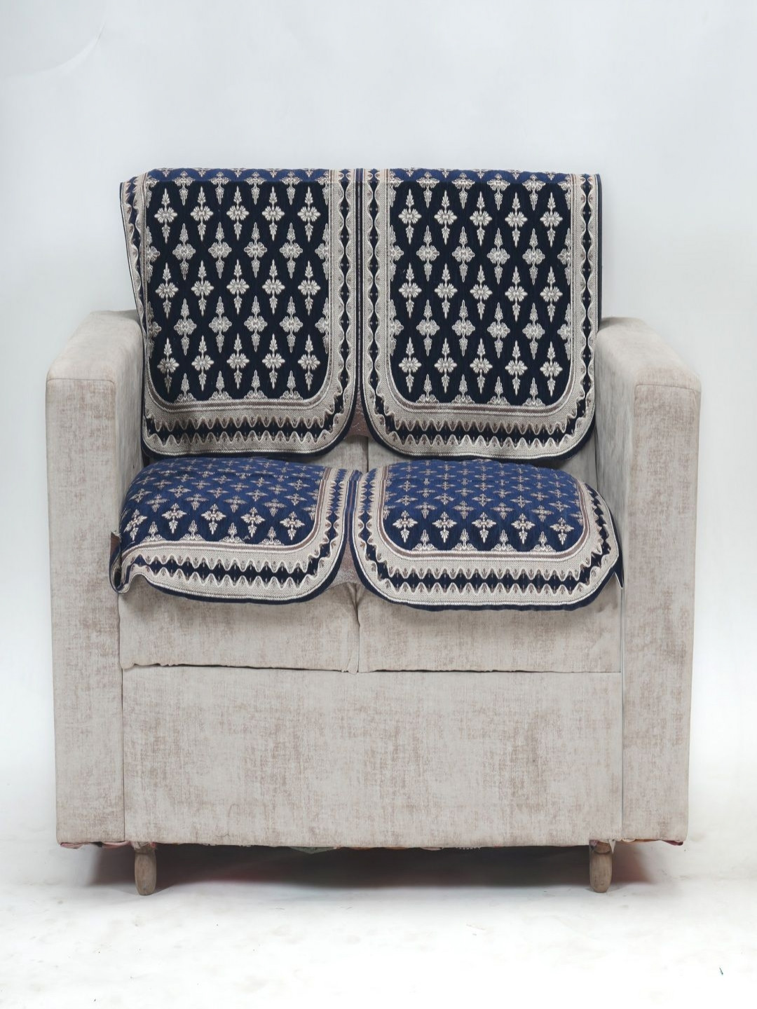 Fashion Throw Blue & White 2 Piece Floral Printed 2 Seater Jacquard Sofa Covers