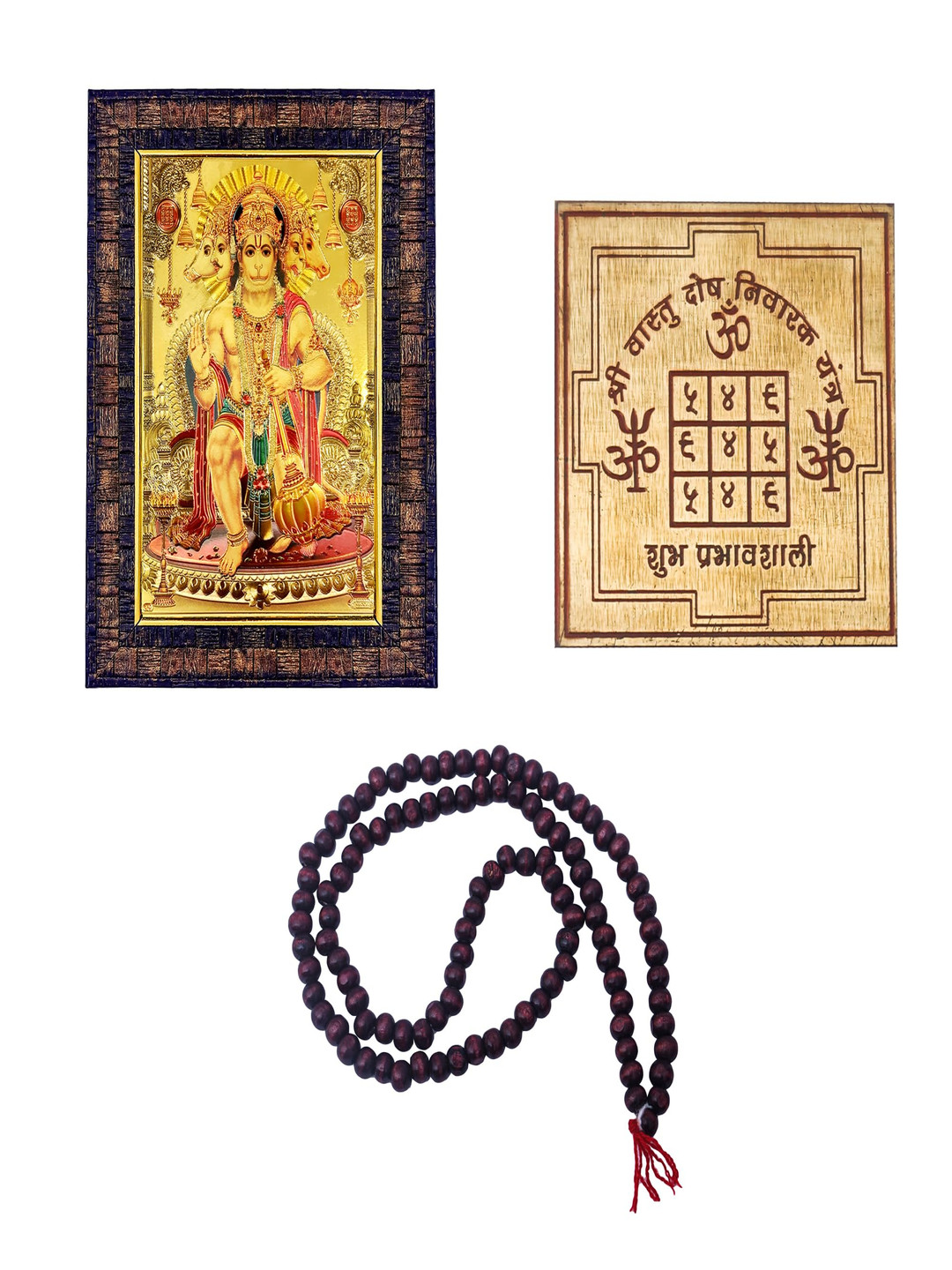 Hawai Gold-Toned 3 Pieces Photo Frame & Red Chandan Mala With Ashtadhatu Vastu Dosh Nivara