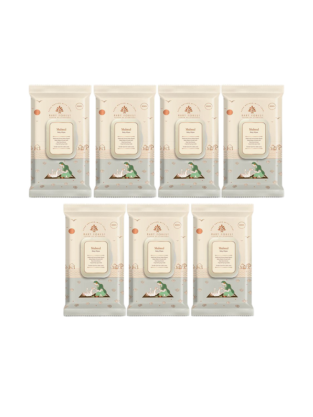 Baby Forest Set Of 7 Mulmul Ultra Soft & Water Based Baby Wipes - 72 Wipes Each