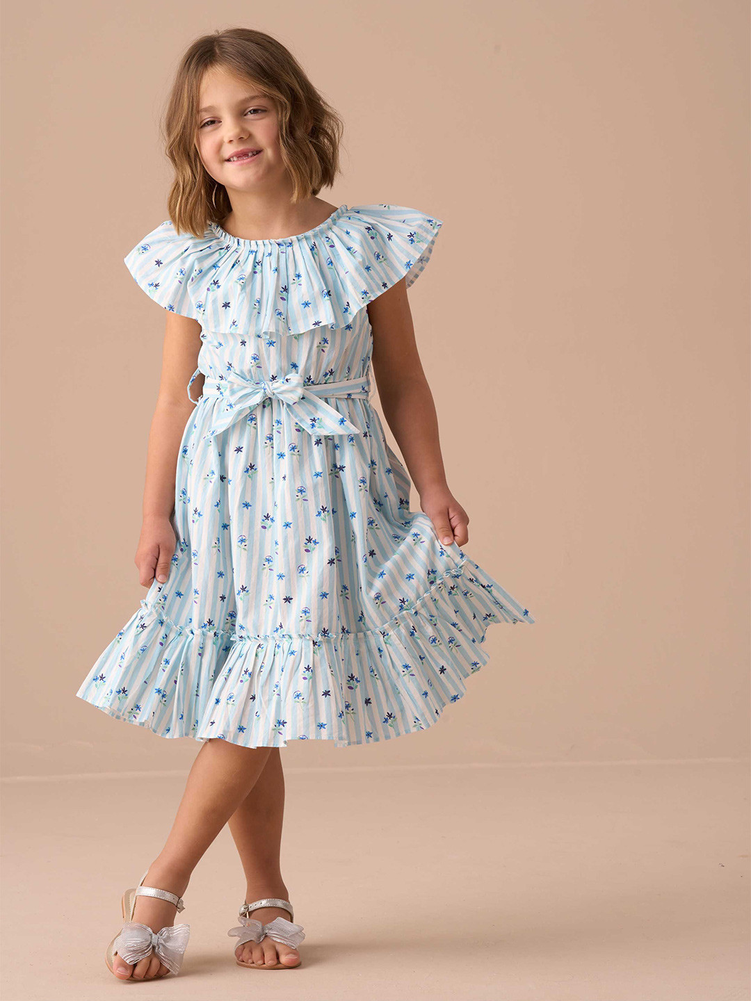 Angel & Rocket Girls Sleeveless Boxy Flori Pleated Collar Dress