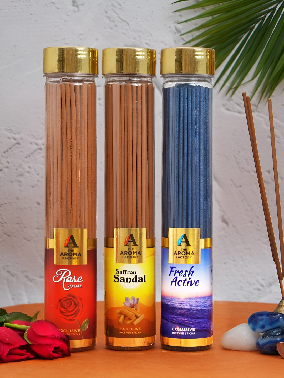 The Aroma Factory Transparent & Gold-Toned 3 Pieces Wooden Natural & Herbal Incense Sticks