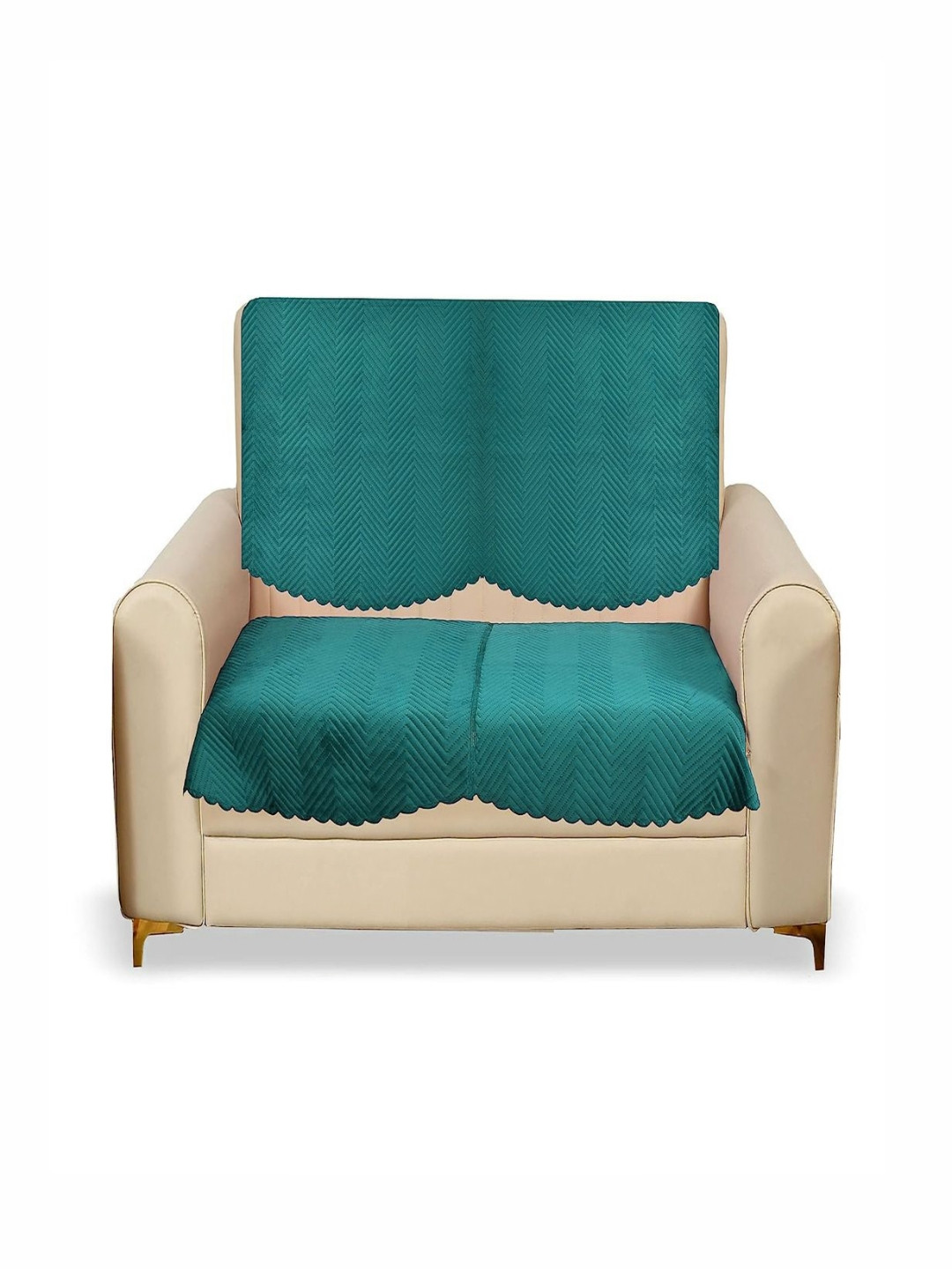 Fashion Throw Teal Green 2 Pieces Quilted Two Seater Velvet Sofa Covers