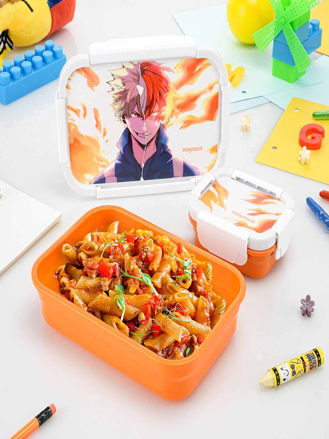 Nayasa Optimus Small Leakproof Airtight Plastic 2PCs Lunch Box With Spoon and Fork