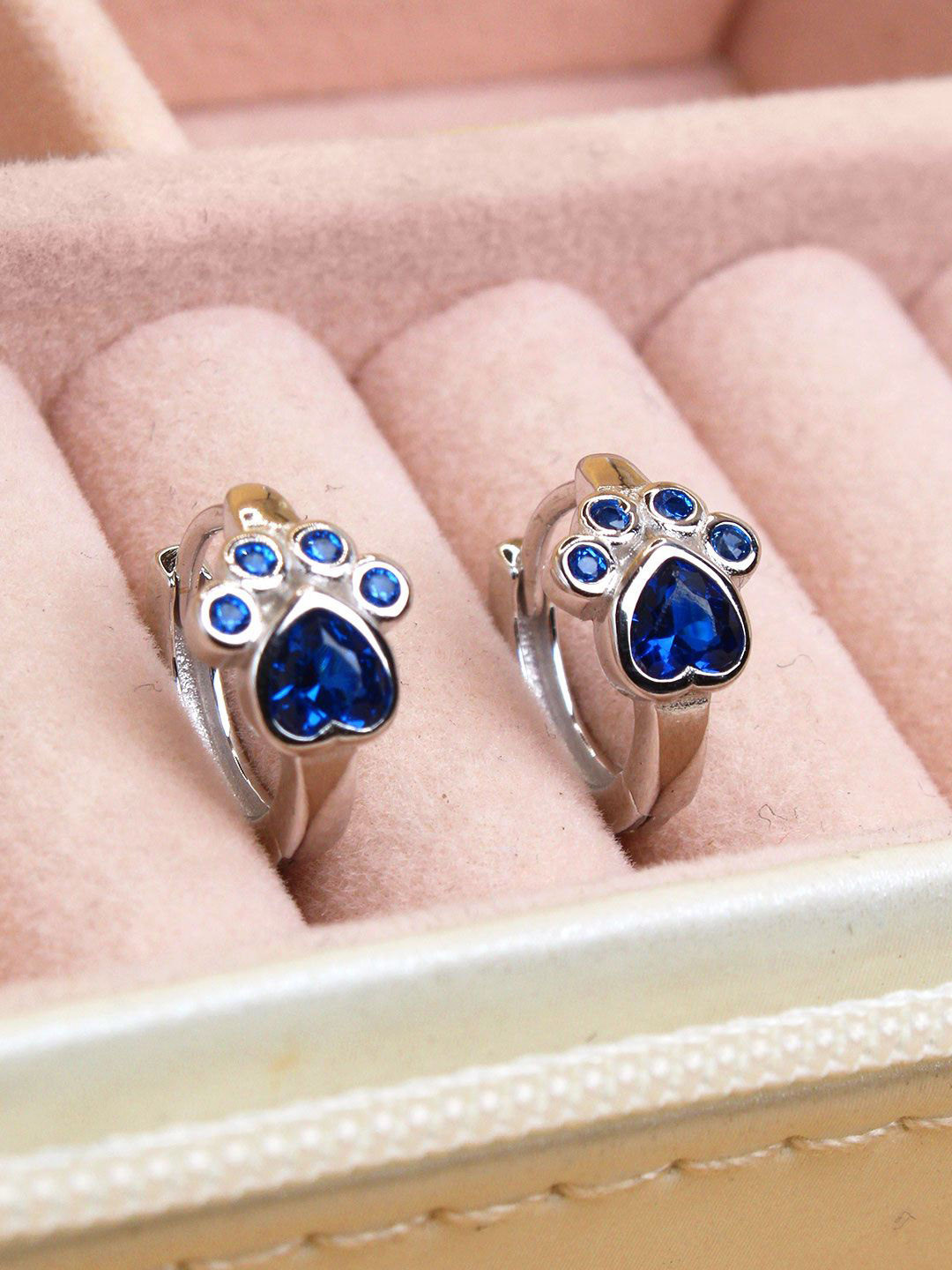 DEVASHREE 925 Sterling Silver Rhodium-Plated Cubic Zirconia Studded Animal Hoop Earrings