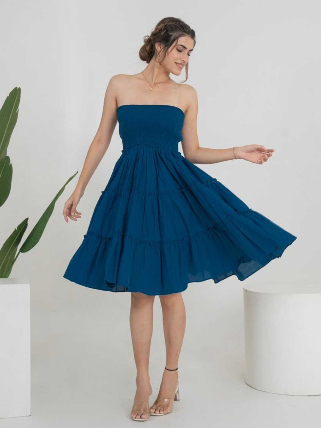 KAJODI Riya Engle Cotton Smocked Fit & Flare Dress