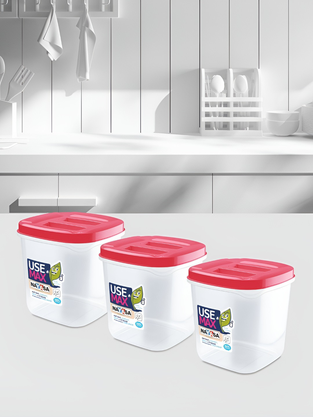 Nayasa Use Max Set of 3 Pink Air-Tight Kitchen Storage Plastic Containers - 550 ML