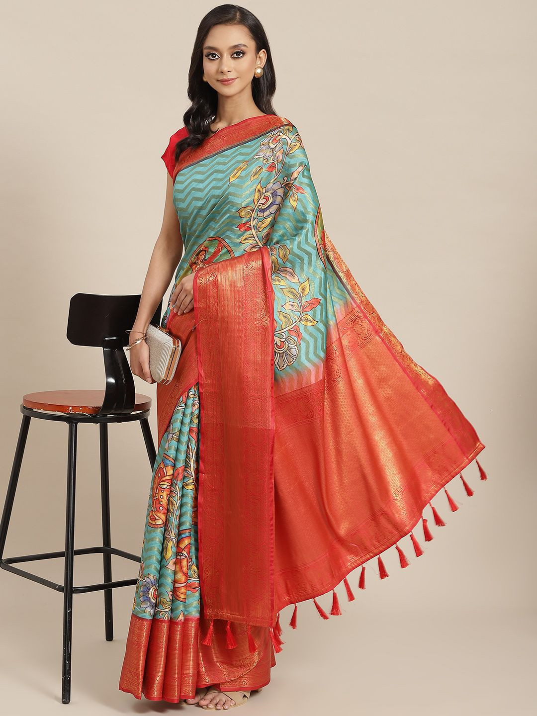 DIVASTRI Digital Print Art Silk Banarasi Saree with Unstiched Blouse Piece