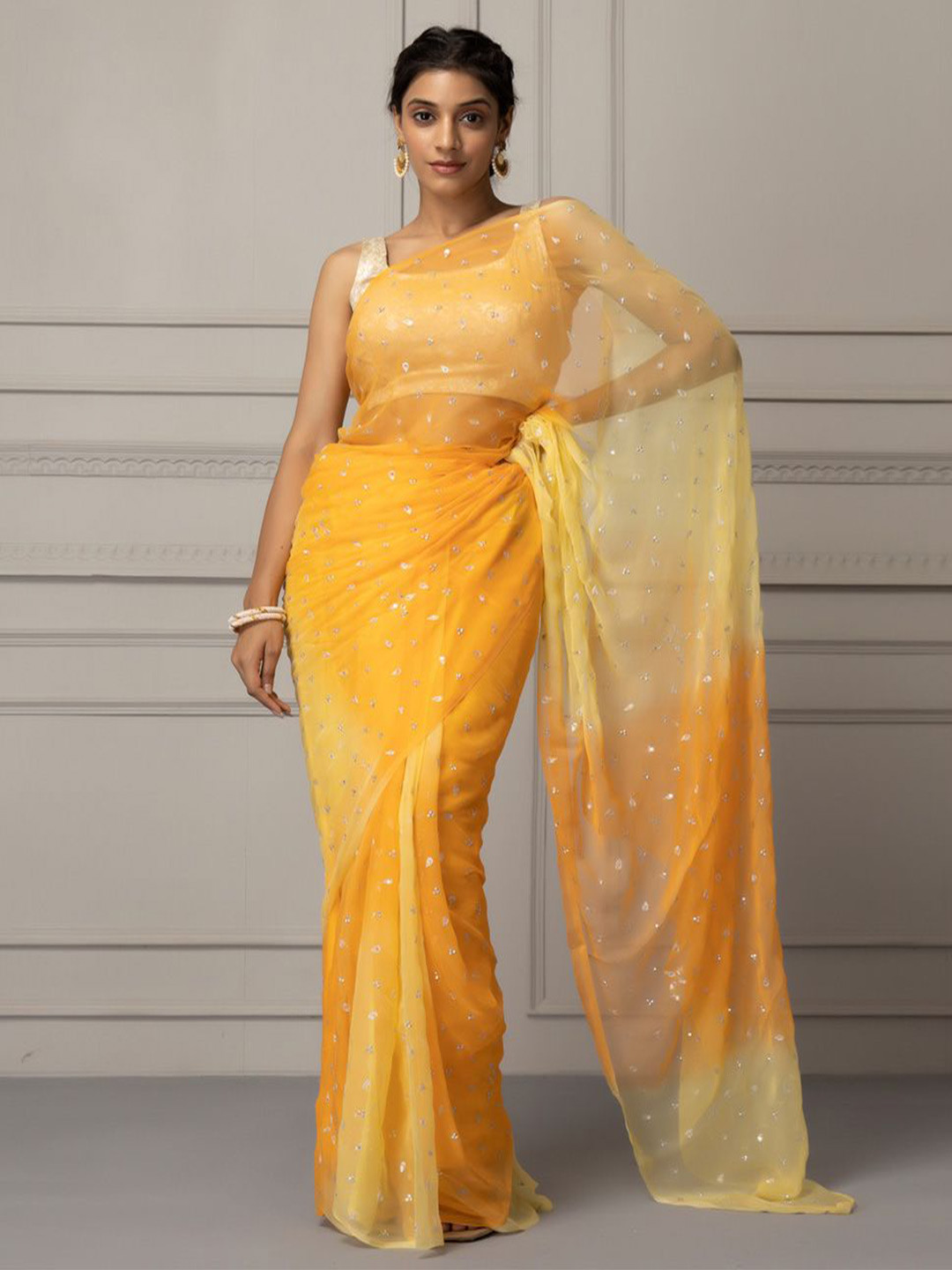 Geroo Luxe Embellished Beads and Stones Pure Chiffon Saree