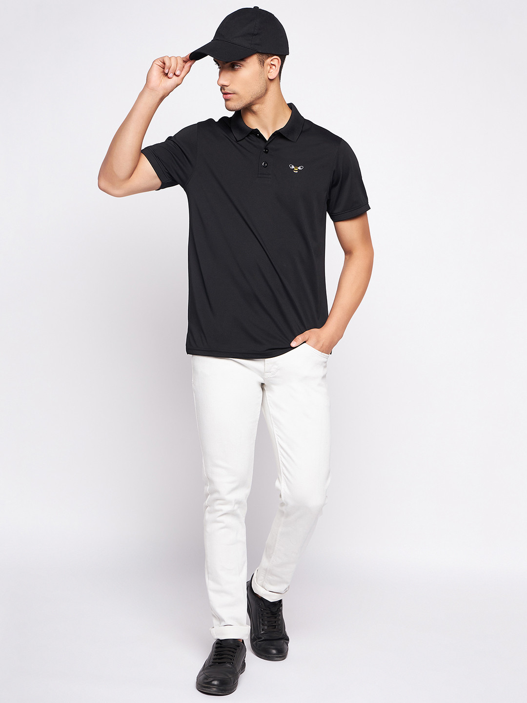 AUXAMIS Men Solid Polo Collar Cotton T-shirt
