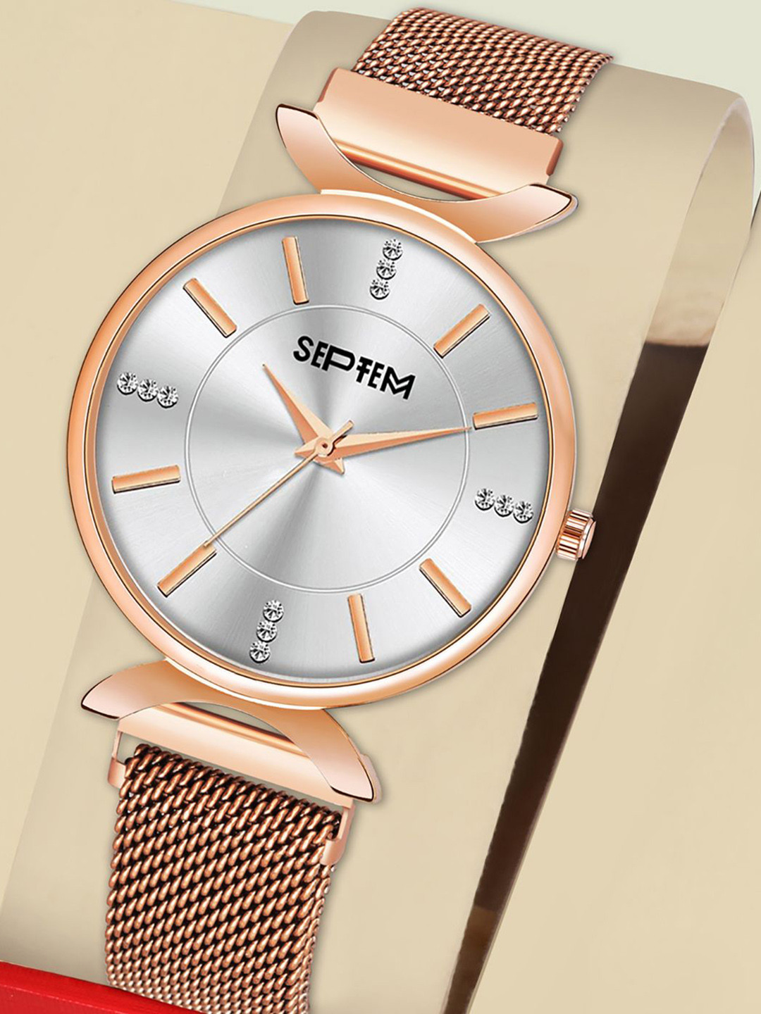 Septem Women Embellished Analogue Chronograph Watch SP-160.Silver-Septem