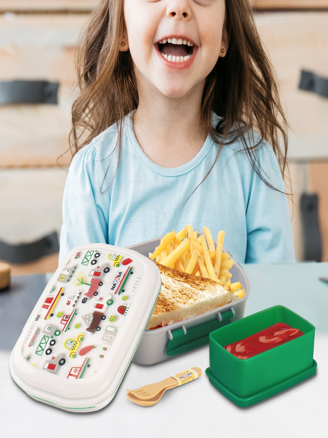 Nayasa On The Go DLX Small Airtight Leakproof Plastic 2PCs Lunch Box With Spoon and Fork