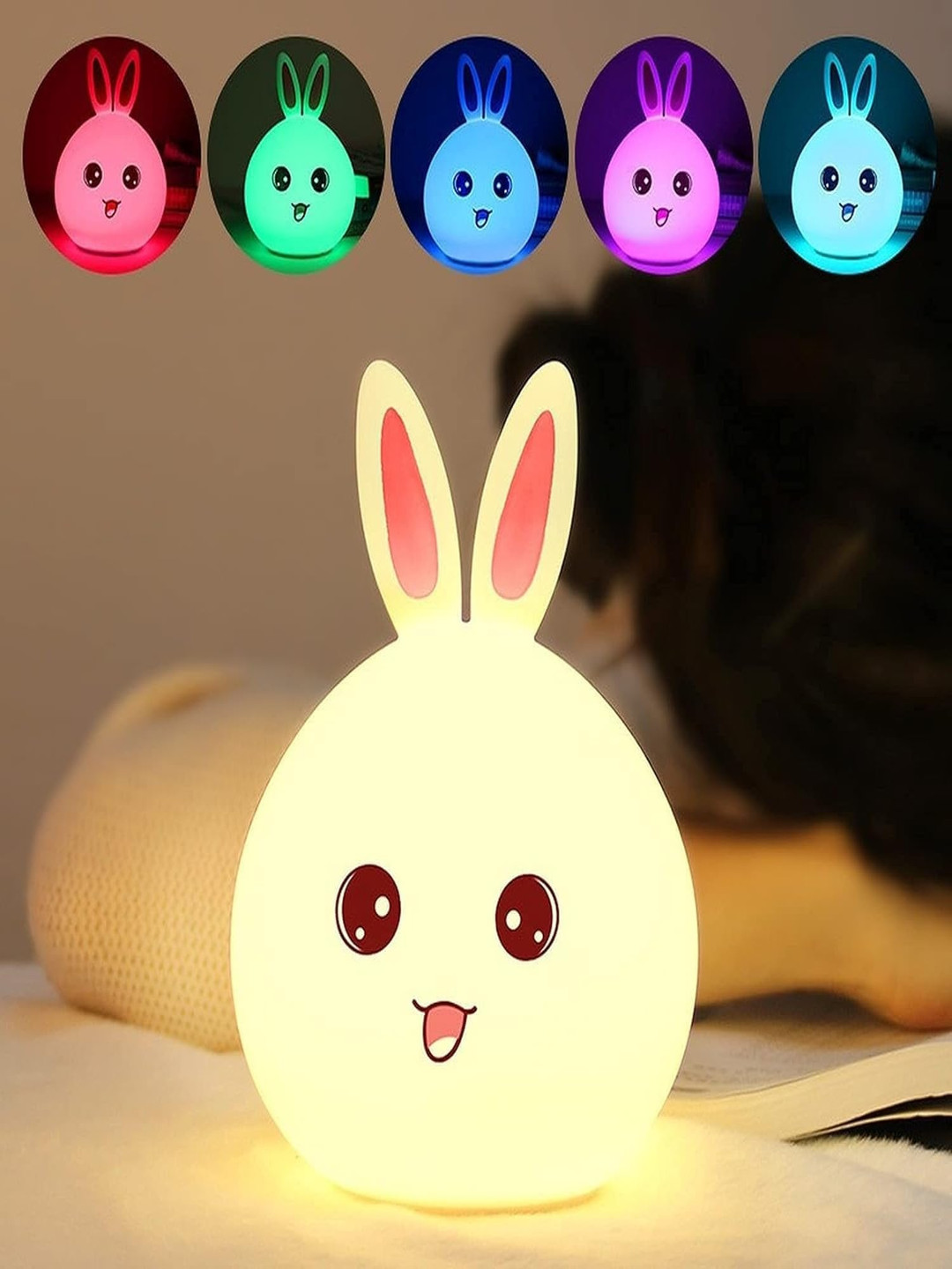 DWIZA ENTERPRISE Yellow Rabbit Rabbit Shaped Changing Rechargeable Silicone Night Lamp