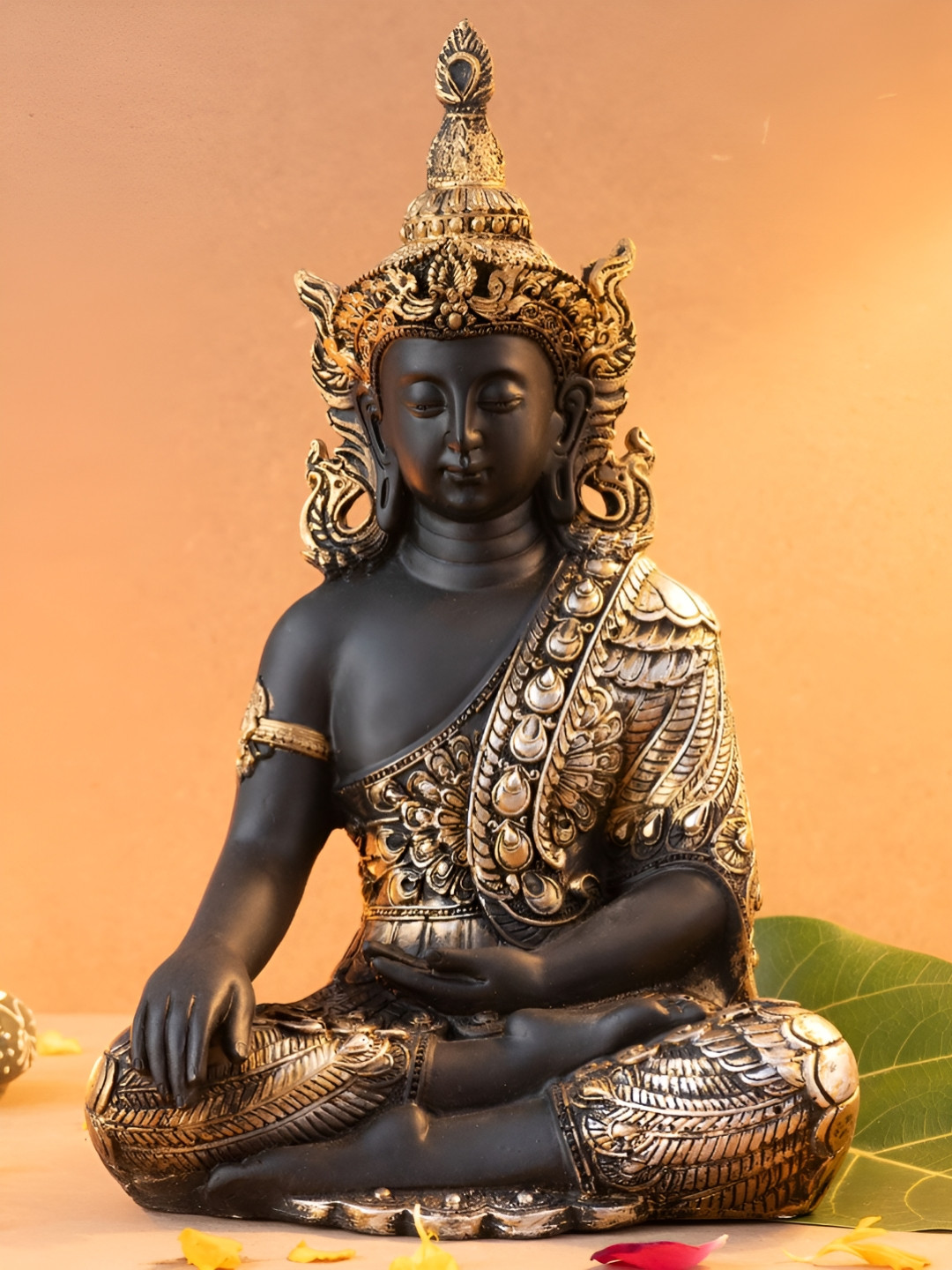 The Advitya Gautam Buddha Black Brass Metallic Prayer Room Medium Showpiece - 10.5 Inches