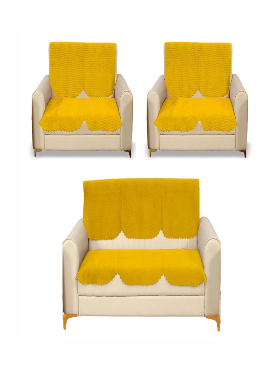 Fashion Throw Yellow 6 Pieces Quilted Seven Seater Velvet Sofa Covers