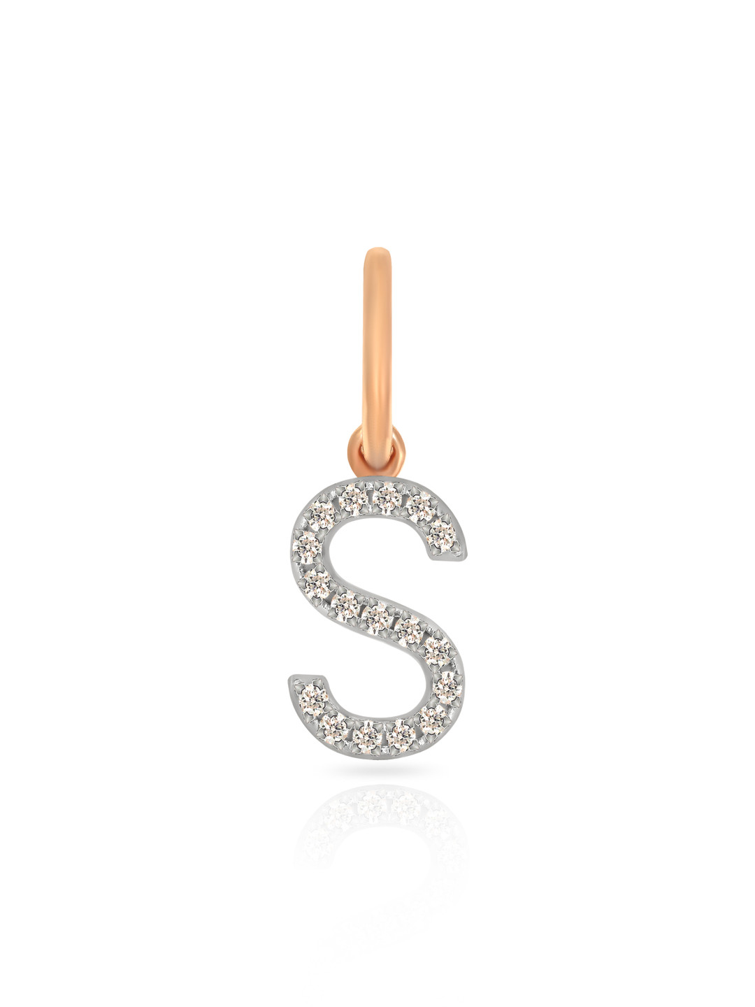 BHIMA 18K BIS Hallmark 750 Purity Rose Gold Alphabet S Diamond Pendant