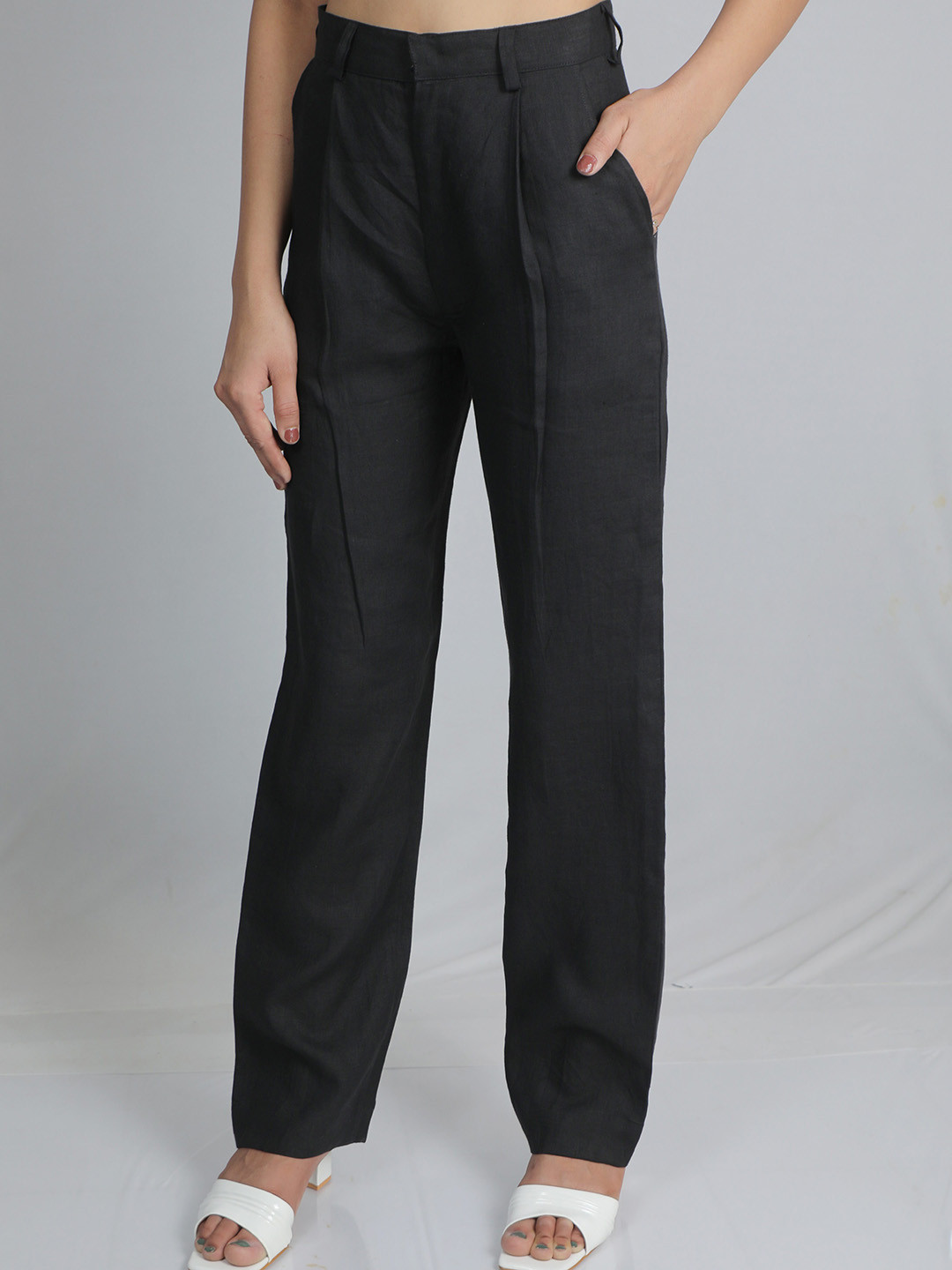 House of Harakh Women Tailored Relaxed Fit High-Rise Trouser
