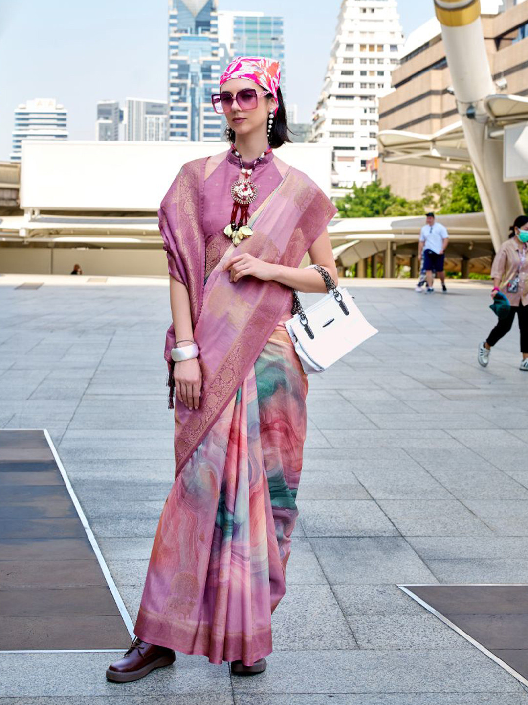 NK Textiles Woven Design Zari Block Print Saree