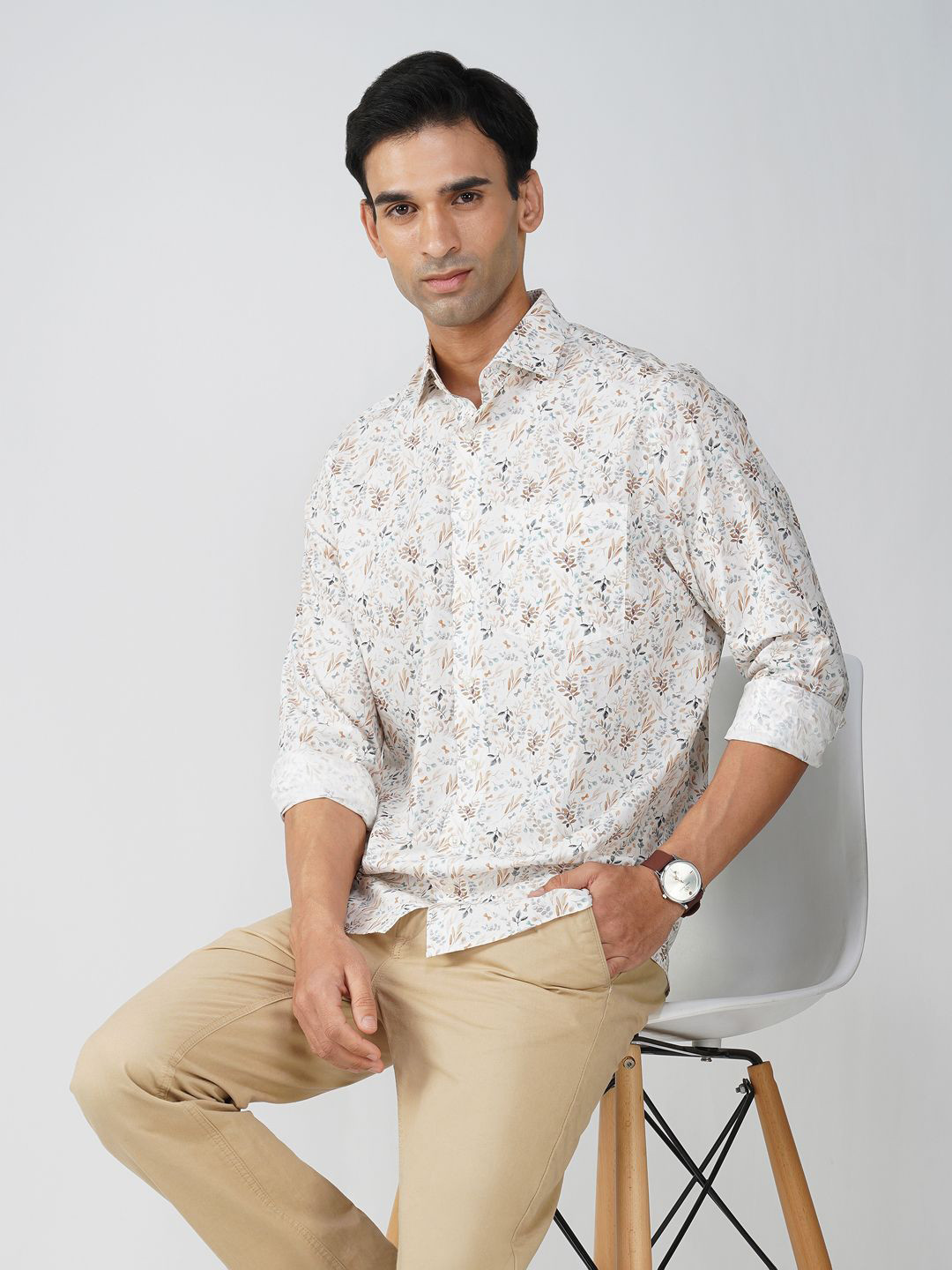 FASHION FORMAL Men Classic Fit Spread Collar Floral Printed Cotton Casual Shirt
