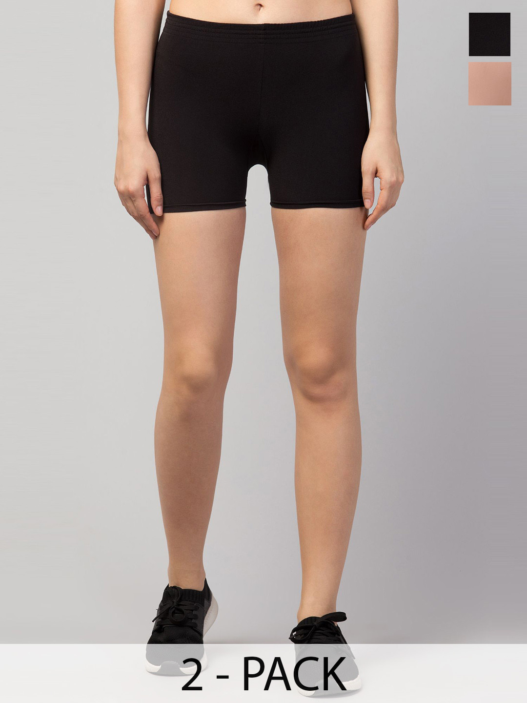 ULLAS Pack Of 2 Mid-Rise Boy Shorts Briefs Uls ACT-205,Black,Skin,,,XS-2