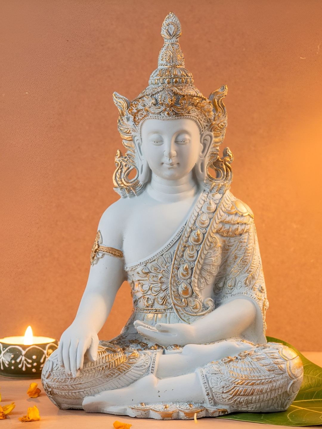 The Advitya Gautam Buddha Green Resin Glossy Living Room Large Showpiece - 10.5 Inches