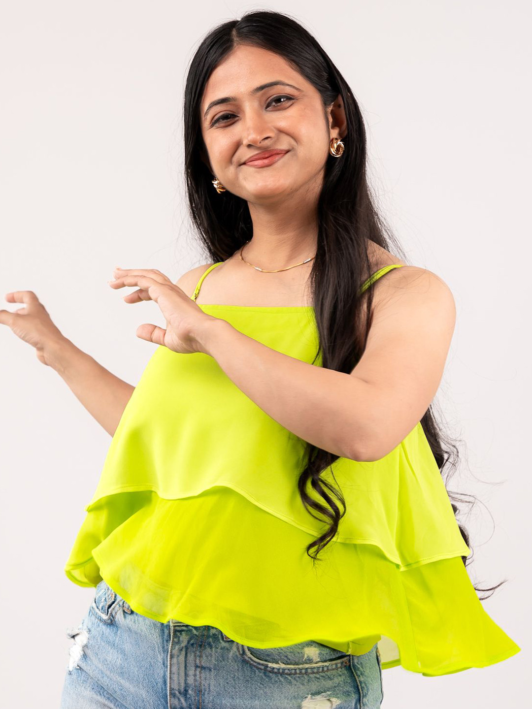 MONOMEE Ombre Frilled Layered Georgette Tiered Crop Top