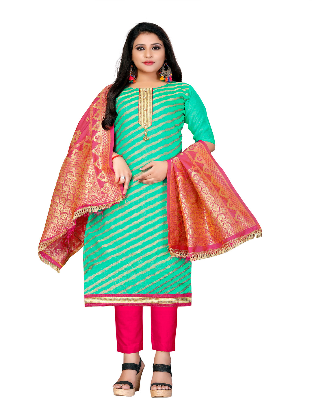 HERE&NOW Leheriya Woven Design Unstitched Dress Material