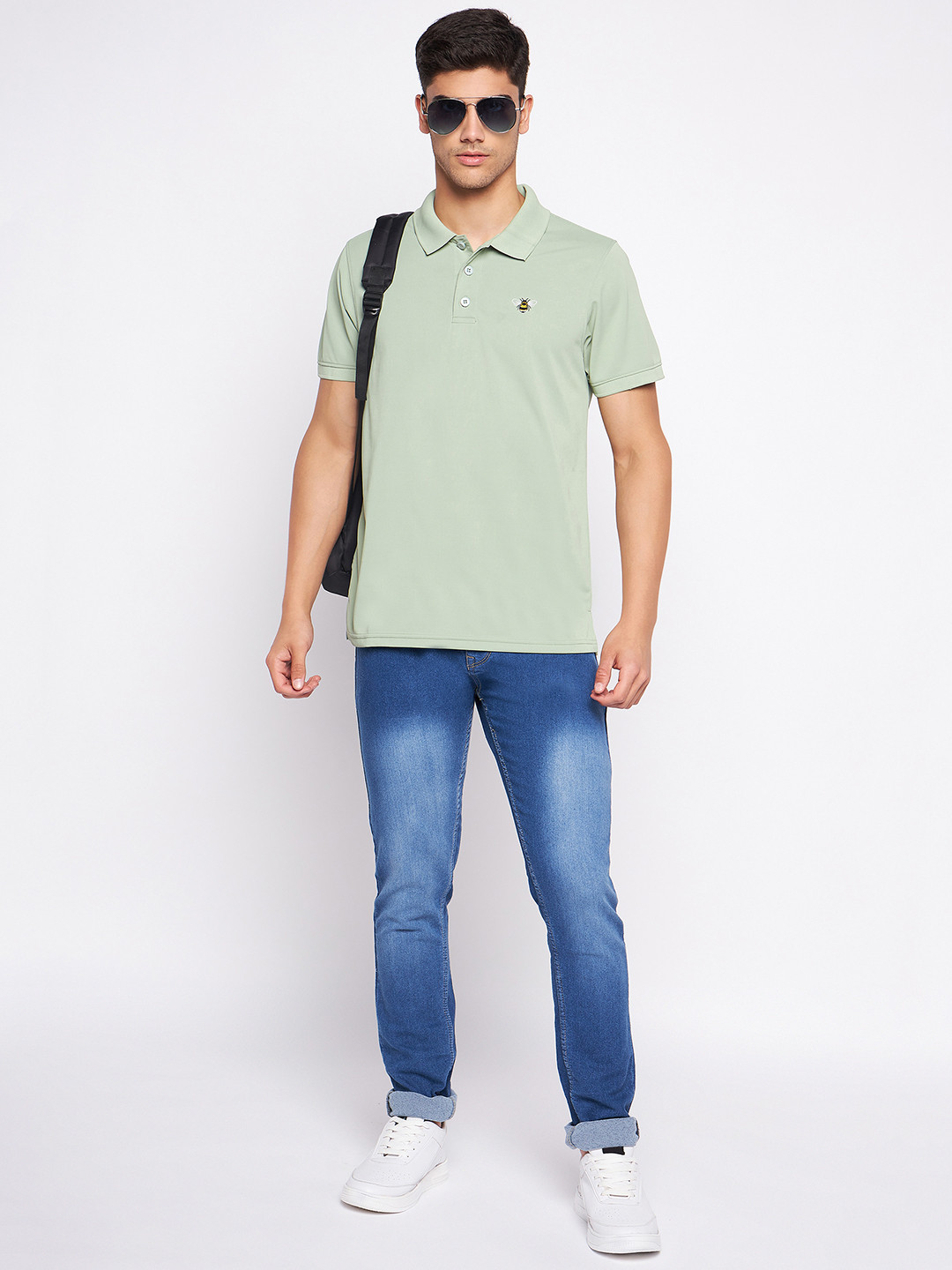 AUXAMIS Men Solid Polo Collar Cotton T-shirt