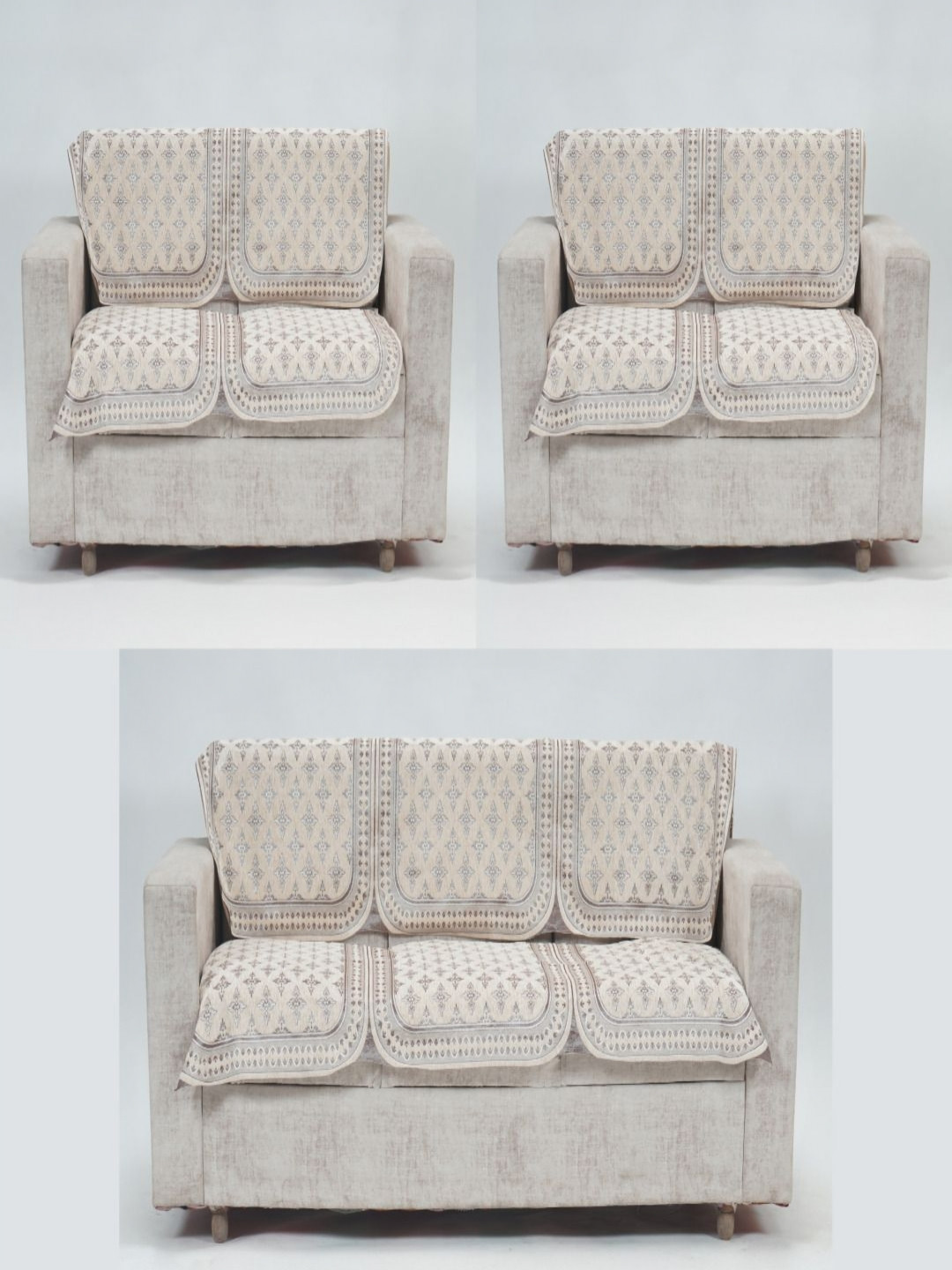 Fashion Throw Beige & Grey 6 Pieces Printed 7 Seater Jacquard Sofa Cover