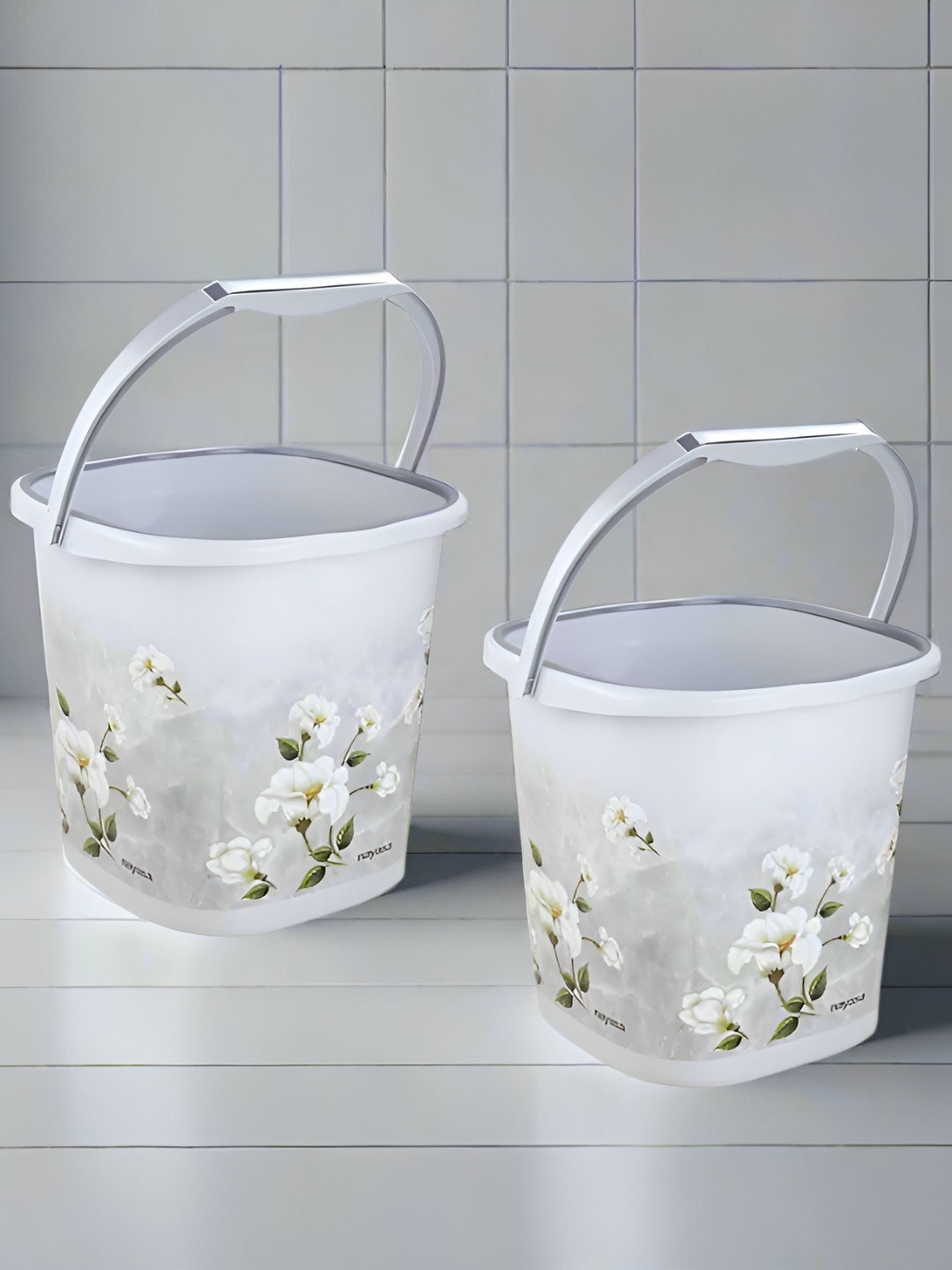 Nayasa Set of 2 Grey Square Ring Marble Bucket 18L