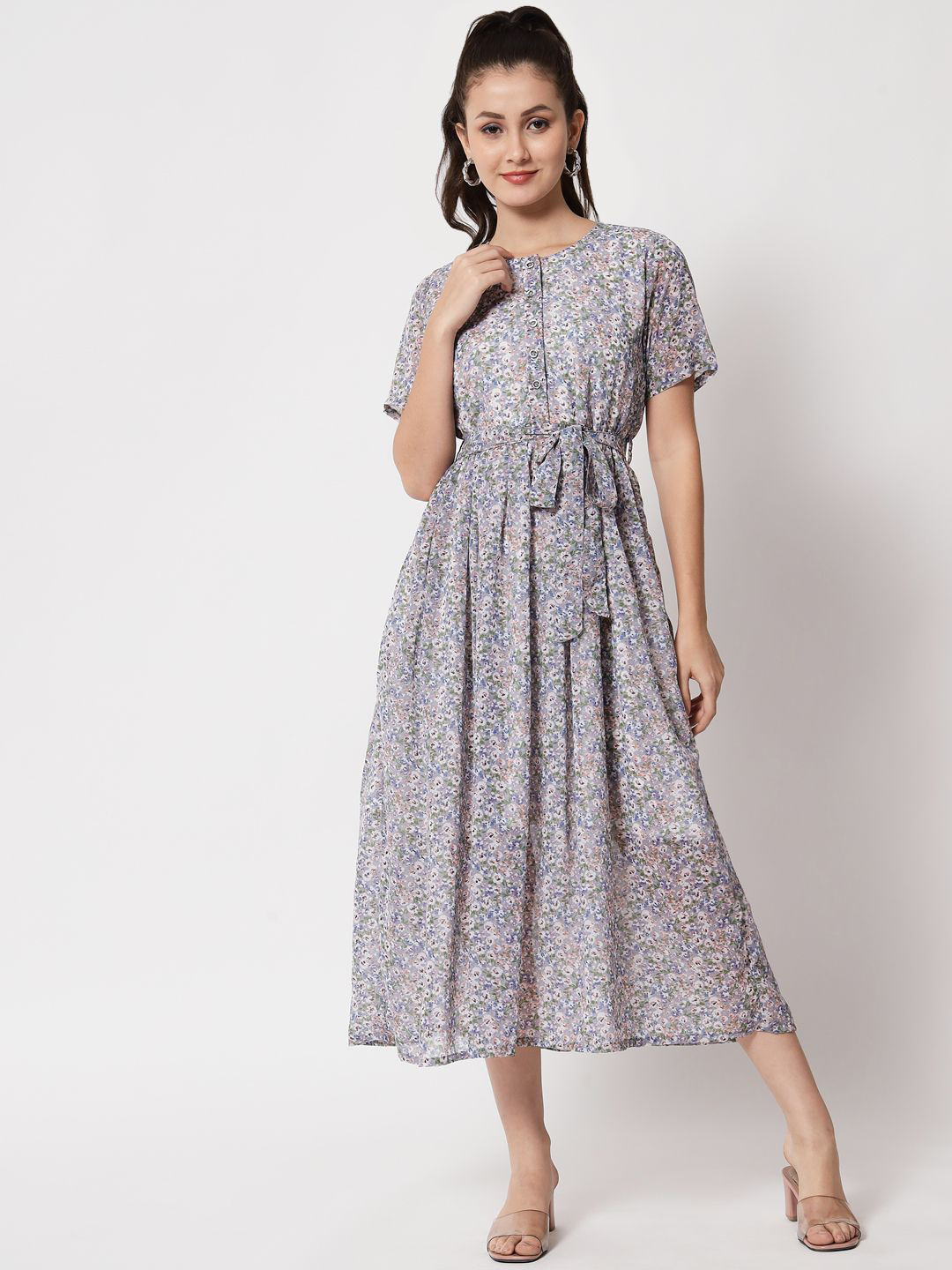 ANGOORI FASHION Floral Print A-Line Midi Dress