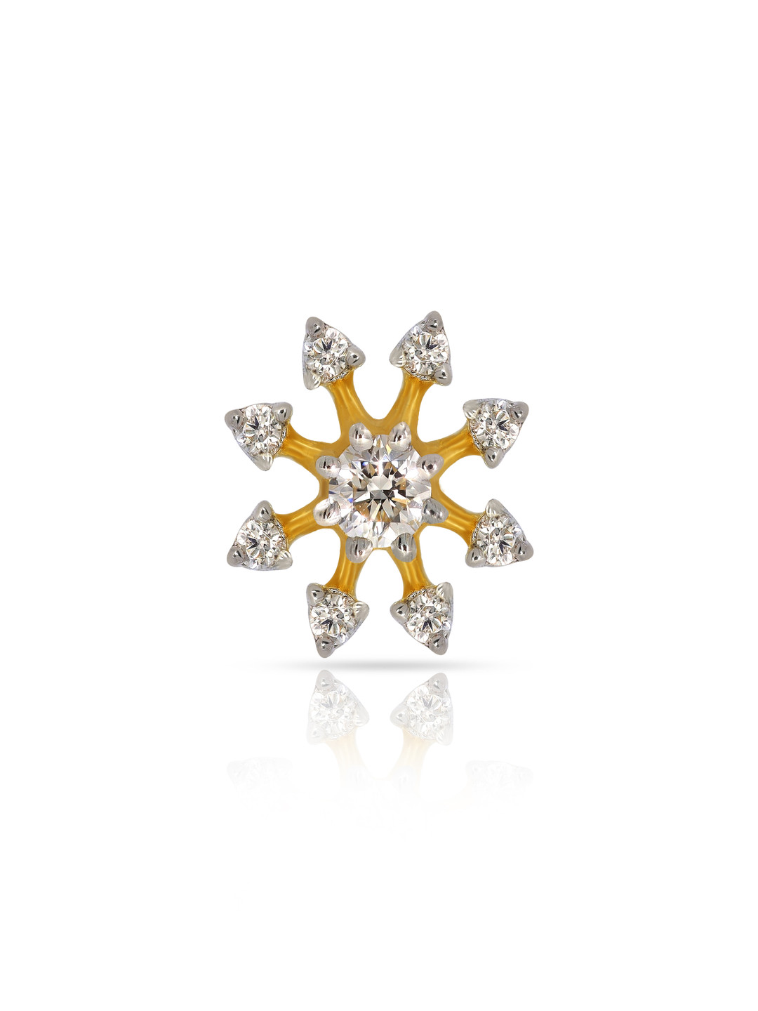 BHIMA 18K BIS Hallmark 750 Purity Yellow Gold Blloming Stone Diamond Nosepin