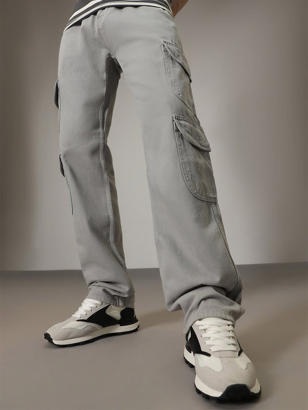 Banana Club Men Grey Double Pocket Cargo Denim