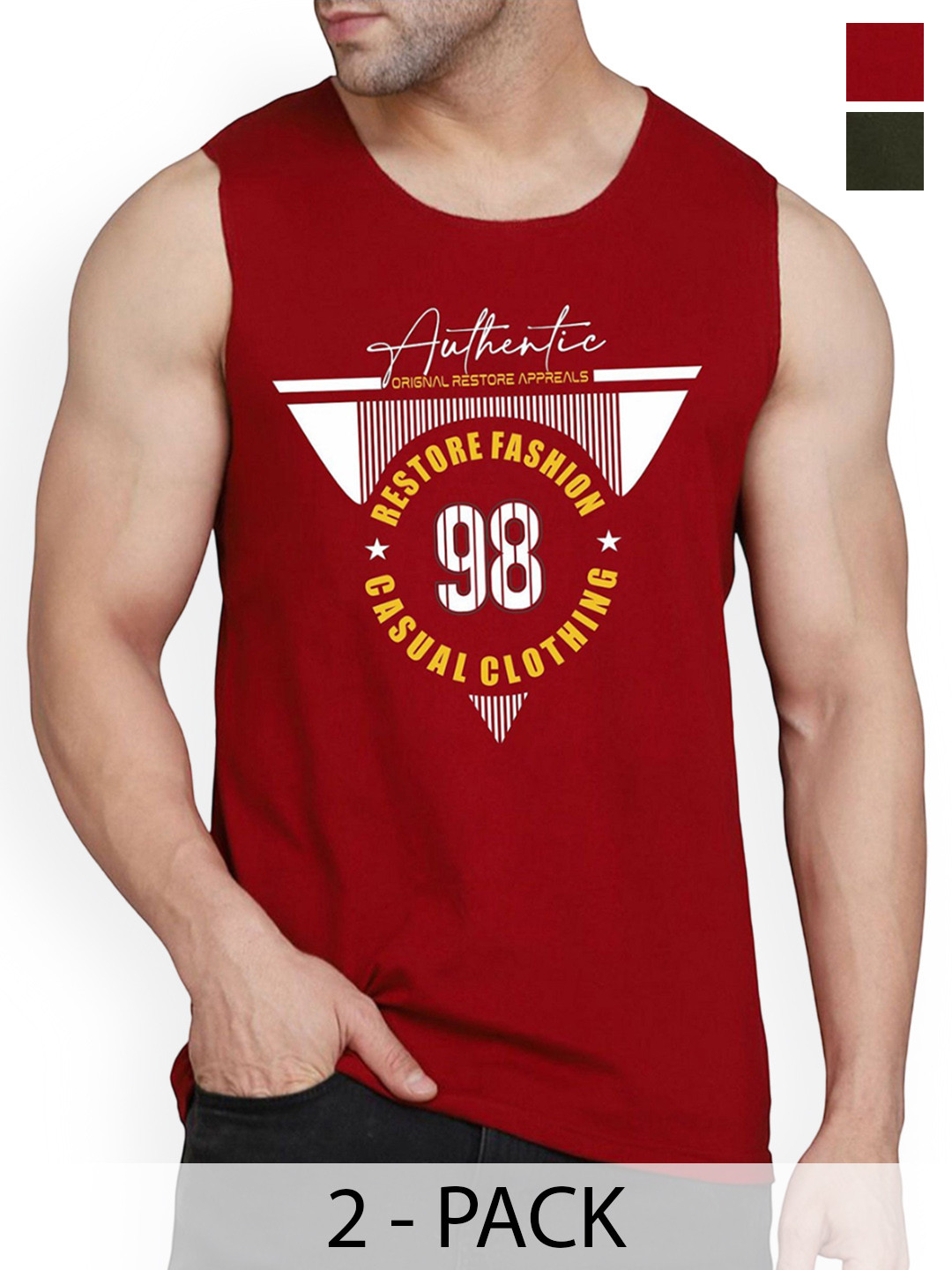 WOOSTRO Men Pack Of 2 Printed Combed Cotton Gym Vest