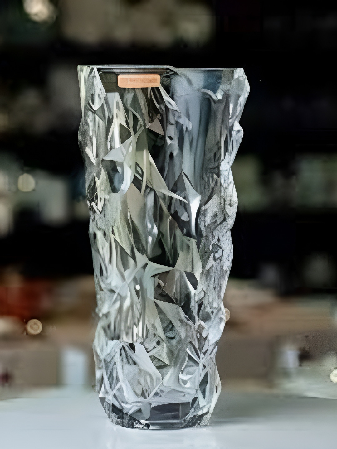 Nachtmann Sculpture Crystal Transparent Textured Glass Flower Vase