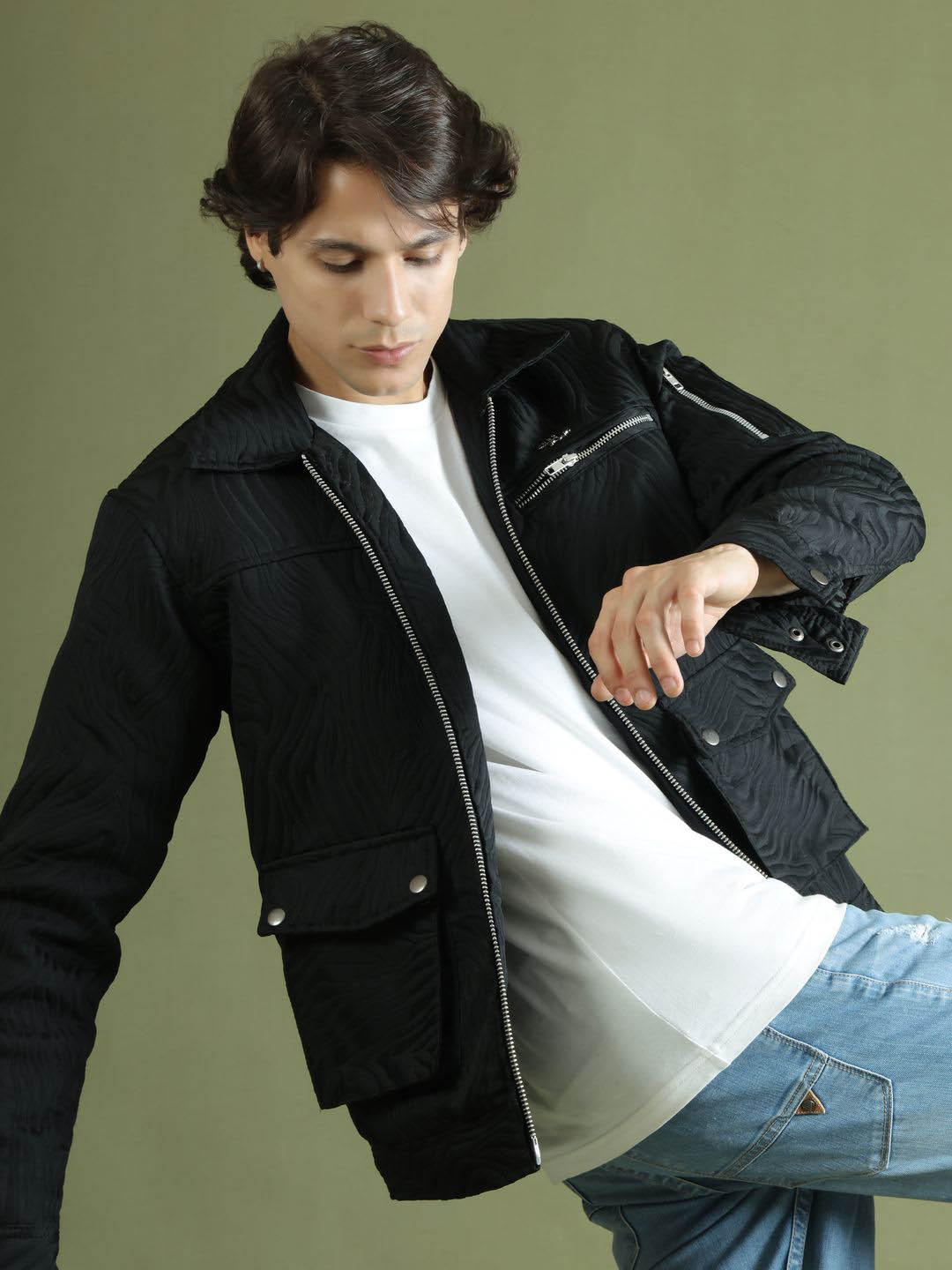 TAG 7 Men Spread Collar Solid Casual Lightweight Bomber Jacket